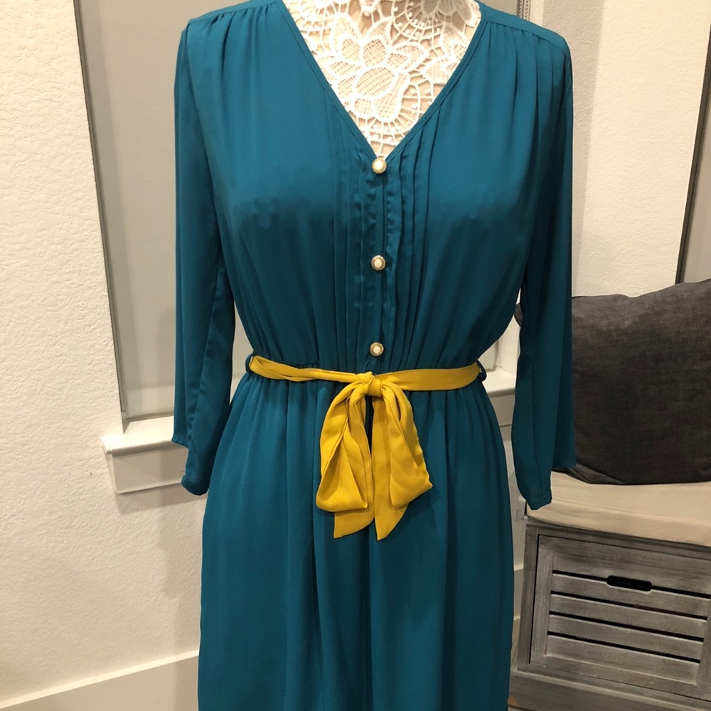 Turquoise 3/4 Sleeve Midi Dress